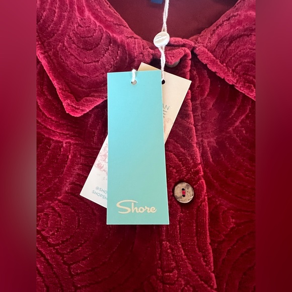 SHORE Women's Red Terry Cloth Wave Textured Button Down Shirt Coverup NWT S - Picture 3 of 10